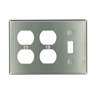 3-Gang 1-Toggle 2-Duplex Device Combination Wallplate, Device Mount, Stainless Steel