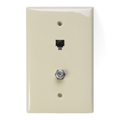 Midsize Telephone/Video Wall Jack, 6P4C X F, Ivory