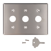 3-Gang Key Lock Power Switch Wallplate, Device Mount, Spanner Screws and Tool, Stainless Steel