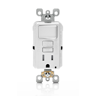 15A-125V, Tamper-Resistant, Self-test SmartlockPro Combination GFCI single receptacle/outlet with a switch, without wallplate/faceplate, monochromatic – WHITE