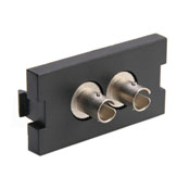 MOS Insert, Duplex ST Fiber Adapter with Zirconia Ceramic Sleeve, 1 unit high, black.  For use with Single-Mode or Multi-Mode fiber.