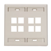 QuickPort Wallplate with ID window, dual gang, 8-port, light almond