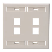 QuickPort Wallplate with ID window, dual gang, 4-port, light almond