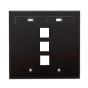 QuickPort Wallplate with ID window, dual gang, 3-port, black