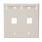 QuickPort Wallplate with ID window, dual gang, 2-port, light almond