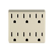15 Amp, 125 Volt, 6 Outlet Grounded Adapter, White