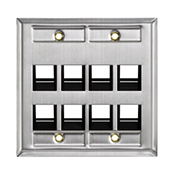8-Port Angeled Quickport Wallplate with ID Windows, Dual-Gang, Stainless Steel
