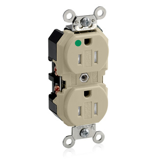 Hospital Grade Tamper-resistant Duplex Receptacle-with Decora Strap And Ears Removed For Mounting In Leviton Floor Box Assemblies, 2-pole 3-wire, NEMA 5-15R, 15A-125V Flat Face, Back And Side Wired,  Ivory.