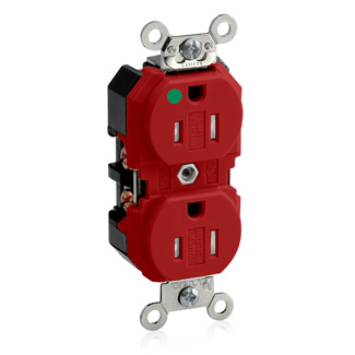 Hospital Grade Tamper-resistant Duplex Receptacle-with Decora Strap And Ears Removed For Mounting In Leviton Floor Box Assemblies, 2-pole 3-wire, NEMA 5-15R, 15A-125V Flat Face, Back And Side Wired,  Red.