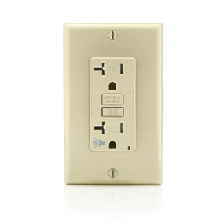Audible Self-test Tamper Resistant GFCI Receptacle. Nema 5-20r 20a-125v @ Receptacle, 20A-125V Feed-through, Lighted, With Mounting Screws, Washers,  - Ivory, W/ivory Test And Reset Button.