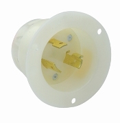 15 Amp, 250 Volt, Flanged Inlet Locking Receptacle, Industrial Grade, Grounding, White