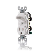 Combination, 15 Amp, 120 Volt AC Toggle Switch, and 15amp, 125 Volt 5-15R Tamper Resistant Receptacle, Grounding, Ivory