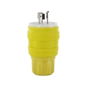 20 Amp, 250 Volt/ 10 Amp, 600 Volt, Industrial Grade, Plug, Grounding, Wetguard, Yellow
