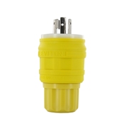 20 Amp, 250 Volt, Locking Plug, Industrial Grade, Grounding, Wetguard, Yellow