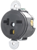 20 Amp, 250 Volt, Short Strap Single Receptacle, Commercial Grade, Straight Blade, Grounding, Black