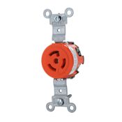 15-Amp, 277 Volt, Single Locking Receptacle, Industrial Grade, Isolated Ground, Orange