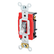 20-Amp, 277 Volt, Toggle Lighted Handle, Illuminated Off 3-Way AC Quiet Switch, Extra Heavy Duty Grade, Self Grounding, Back and Side Wired, Clear