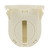 Fluorescent lampholder, dedicated T8, 16MM lamp center, small bi-pin, shunted, turn type with lamp lock, 660W-600V. UL and CSA, snap-in with post mounted, bottom load. COF white. Packaged 1/polybag, 5/master carton