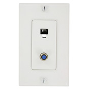 Decora Telephone/Video Wall Jack Assembly, 6P4C + F, Screw Terminals, White