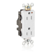 15 Amp, 125 Volt, Modular Receptacle, Narrow Body, Decora Plus, Industrial Grade, Isolated Ground, White