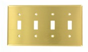 4-Gang Toggle Device Switch Wallplate, Standard Size, Device Mount, Brass