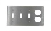 4-Gang 3-Toggle 1-Duplex Device Combination Wallplate, Standard Size, Device Mount, Stainless Steel