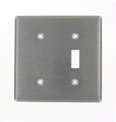 2-Gang 1-Toggle 1-Blank Device Combination Wallplate, Standard Size, 302 Stainless Steel, Strap Mount, - Stainless Steel