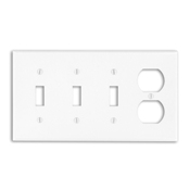 4-Gang 3-Toggle 1-Duplex Device Combination Wallplate, Standard Size, White