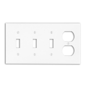 4-Gang 3-Toggle 1-Duplex Device Combination Wallplate, Standard Size, Ivory