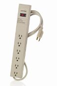 120 Volt 15 Amp Surge Protected, 6-Outlet Strip w/Switch, General Duty, 6 Feet, Beige