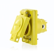 20 Amp, 250 Volt, NEMA L6-20, 2P, 3W, Industrial Grade, Grounding, Wetguard, Locking Single Outlet, Yellow