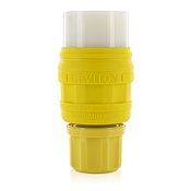 20 Amp, 250 Volt, 3 Phase, NEMA L15-20, 3P, 4W, Industrial Grade, Grounding, Wetguard, Locking Connector for Single Inlet, Yellow
