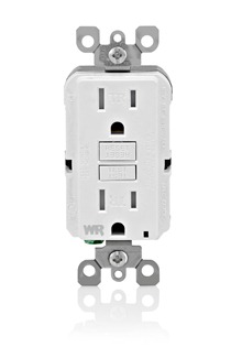 Self-Test Tamper Resistant, Weather Resistant GFCI Receptacle. Nema 5-15R, 15A-125V At Receptacle, 20A-125V Feed-through - Black With Black Test And Reset Buttons