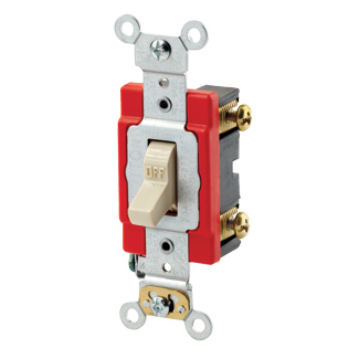 20 Amp 120/277 Volt Toggle Double-Pole AC Quiet Switch Extra Heavy Duty Spec Grade Self Grounding Back & Side Wired - Light Almond