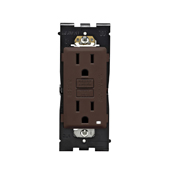 Renu Self-Test Tamper Resistant GFCI Duplex Receptacle. NEMA 5-15R 15A-125V @ Receptacle, 20A-125V Feed-through, Lighted White LED, Walnut Bark.