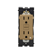 Renu Self-Test Tamper Resistant GFCI Duplex Receptacle. NEMA 5-15R 15A-125V @ Receptacle, 20A-125V Feed-through, Lighted White LED, Warm Coconut.