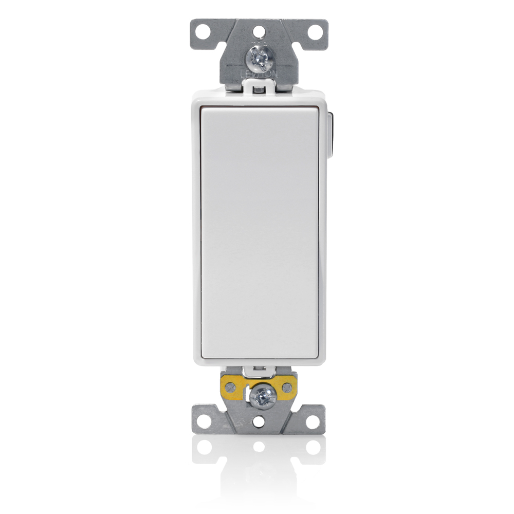 Lev-lok Switch, Decora Plus, Framed Rocker, Single Pole. 15A-120/277V, 1/2 HP At 120V, 2 HP At 240V,  Commercial Spec Grade 10 Yr, White. To Be Used With Cat# MSPSW Wiring Modules.