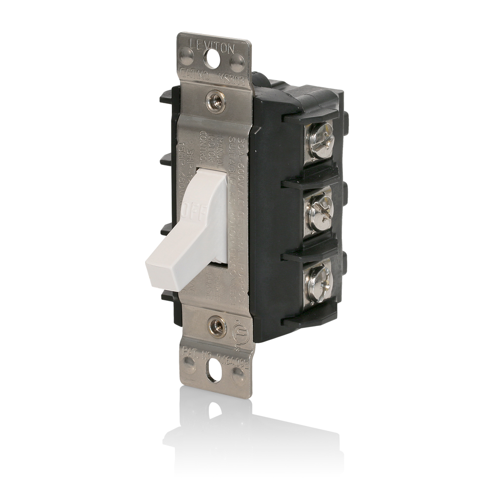 Product image for Leviton MS303 600 Volt 30 Amp 3-Pole 3-Phase 20 Hp Thermoplastic Polyester Non-Grounding Toggle AC Motor Starting Switch