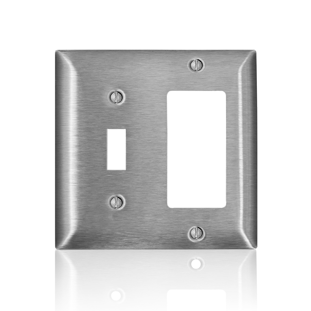 2-Gang C-Series 1 Toggle Switch, 1 Decora/Decora Plus/GFCI Wallplate, Standard Size, 302/304 Stainless Steel