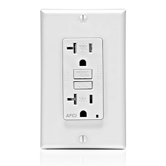 20 Amp 125 Volt @Receptacle 20 Amp Feed-Through Tamper-Resistant AFCI Receptacle Monochromatic back and side wired nylon wallplate screws and self grounding clip included – White