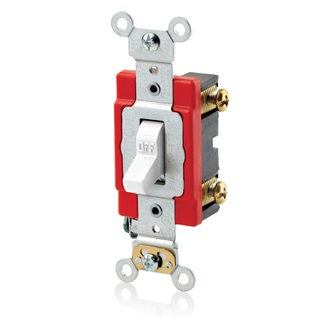 20 Amp, 120/277 Volt, Antimicrobial Treated Toggle, 3-Way AC Quiet Switch, Extra Heavy Duty Spec Grade, Self Grounding, Back & Side Wired - White