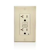 20 Amp, 125 Volt Dual Function AFCI/GFCI Receptacle, 20 Amp Feed-Through, Tamper-Resistant, Monochromatic, back and side wired, nylon wallplate/faceplate, screws and self-grounding clip included – Light Almond