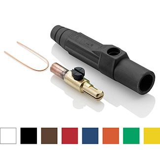 15 Series Single Pole Cam Type Male Detachable Plug, Taper Nose, Crimp Connection, Sleeve With Thermoplastic Screw, Black, 600 Volts, 140 Amps, Cable Range - #8 To #4 AWG