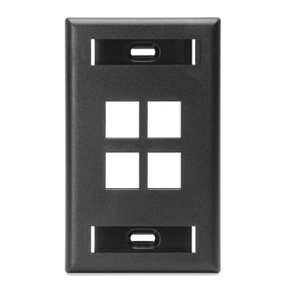 QuickPort Wallplate with ID window, single gang, 4-port, black