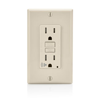 Audible Self-Test Tamper Resistant GFCI Receptacle.Nema 5-15R 15A-125v @ Receptacle, 20A-125V Feed-through, Lighted, Self-ground Clip, Wallplate Included - Light Almond, W/Light Almond Test And Reset Button.