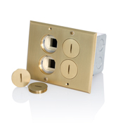 Floor Box Assembly, 2-gang, Includes Brass Floor Plate, Gasket (1),  Screw  Caps (4),  O - Ring (4), Electrical Box W/ Low-voltage Divider (1), Ivory Tamper Resistant Duplex  Receptacle (1 - TBR15-I), And Low-voltage Adapter Plate (1). 15A-125V