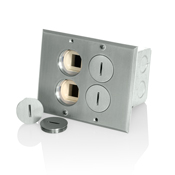 Floor Box Assembly, 2-gang, Includes Nickel-plated Brass Floor Plate, Gasket (1),  Screw  Caps (4),  O - Ring (4), Electrical Box W/ Low-voltage Divider (1), Ivory Tamper Resistant Duplex  Receptacle (1 - TBR15-I), And Low-voltage Adapter Plate (1). 15A-125V