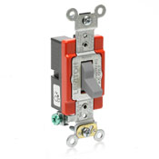 20 Amp, 120/277 Volt, Antimicrobial Treated Toggle, Standard Single-Pole AC Quiet Switch, Extra Heavy Duty Spec Grade, Self Grounding, Back & Side Wired - GRAY