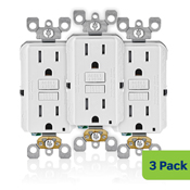 Self-Test Tamper Resistant GFCI Receptacle. Nema 5-15R 15A-125V @ Receptacle, 20A-125V Feed-through, W/mounting Screw, And Self-ground Clip Less Wallplate, Pkd: 3/see Pack - White W/White Test And Reset Buttons