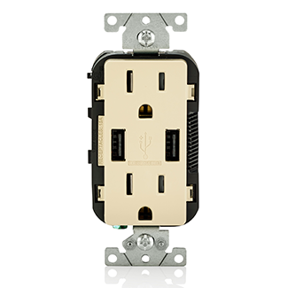 15A-125V 2 Pole/ 3-wire. Nema 5-15r. Combination Duplex Decora Receptacle And Usb Charger. Grounding Decora Tamper Resistant Receptacle - Ivory